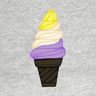 LGBTQIA+ Nonbinary Pride Flag Soft Serve Ice Cream Cone T-Shirt